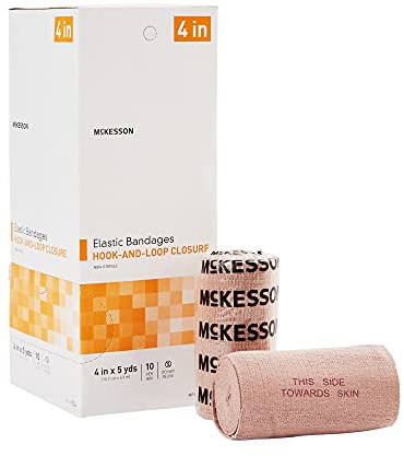 McKesson Elastic Bandage, Non-Sterile, Hook and Loop Closure, 4 in x 5 yds, 10 Count, 1 Pack