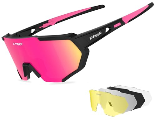 X-TIGER Occhiali Da Ciclismo Con 5 Lenti intercambiabili, TR90 Occhiali Bici MTB per Ciclismo Corsa Pesca Guida