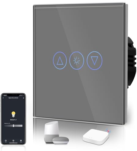 BSEED Smart ZigBee Dimmer Switch Flush-Mounted Dimmer Switch with Touch Sensor Glass Panel 2.4 GHz WiFi Wall Switch (Hub Required), Compatible with Alexa/Google Home/Tuya/Smart Life 1 Way Grey