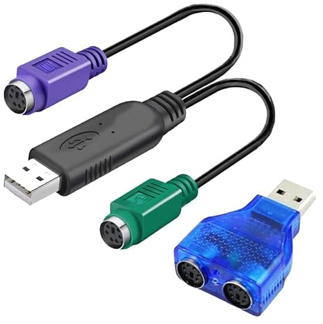 HuaLiSiJi PS2 to USB Adapter Keyboard Mouse Adapter, PS2 to USB Cable Built-in Chip No Need to Drive Plug and Play (Green,Purple)
