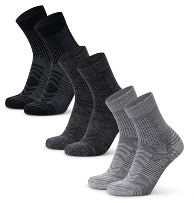 DANISH ENDURANCE Leichte Merino Wolle Wandersocken, Sommer Wollsocken, Unisex, für Herren & Damen, 3 & 5 Paar, 1 Hellgrau, 1 Dunkelgrau, 1 Schwarz, 39-42