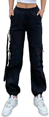 Nuofengkudu Harem Cargo Pantaloni Larghi alla Caviglia Elasticizzati Tasconi Elastico Vita Alta Pantalone con Tasche Laterali Lavoro Jogging Pants Sportivi Casual