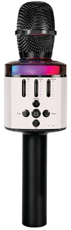 EASY KARAOKE Wireless Microphone, Handheld Bluetooth Mic, Built-in Speaker, LED Lights, Echo and Voice Changer, Karaoke Machine compatible with PC, Mac, iPhone and Android - Black