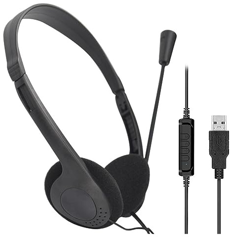 EKDJKK USB Computer Headset, PC Headphone with Clear Chat Microphone, Lightweight On-Ear Wired Headset for Business, Skype, Webinars, Online Education, Call Center (Black)(900)