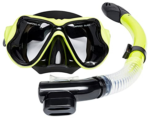 Schnorchelmasken-Set, Schnorchelset mit Tauchmaske und Trockenschnorchel, Tauchen, verstellbare Kopfgurte, leichtes Atmen mit Trockenschnorchel, geeignet für Männer, Frauen, Erwachsene und Jugendliche