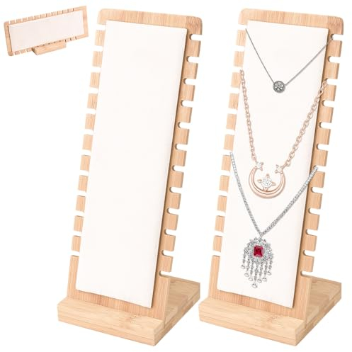 WANTOUTH 2 pezzi 12 slot per collana, supporto per gioielli, imbottitura in pelle, 10 x 9,5 x 26,5 cm
