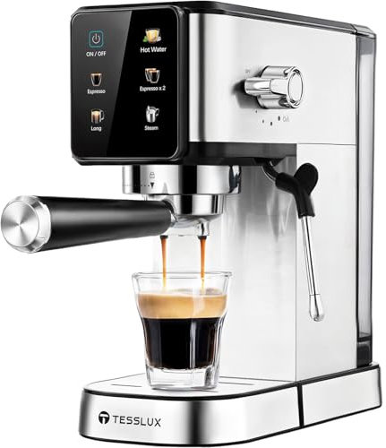 tesslux 20Bar Espresso Machine with Dual Boiler, LCD Touch Control & Milk Frother| Compact Home Coffee Maker for Café Style Cappuccino & Latte