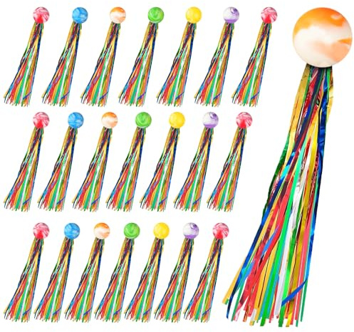 AMFUN 40pcs Bouncy Balls for Children, Ribbon Bouncy Balls, Jumping Balls with Coloured Ribbons, Suitable for Birthday Gifts, Parties and Festivals