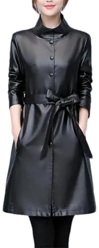 ZouoYYii Trench In Pelle Di Agnello Da Donna - Giacca Lunga Media Cappotti In Vera Pelle Di Agnello Con Cintura Giacche Casual