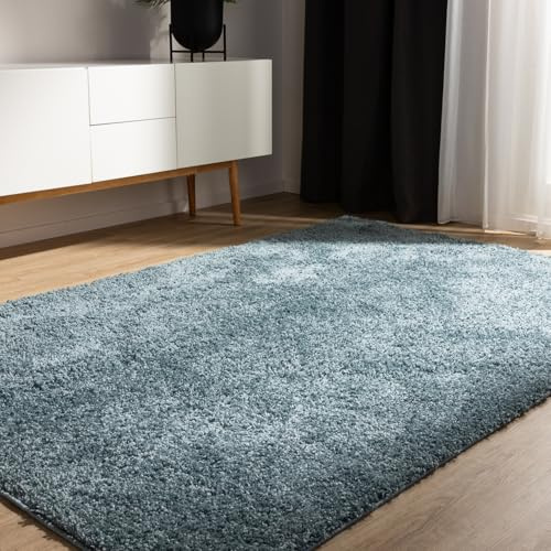 benuta Basic Alfombra Salon Pelo Largo Sohari salón - Azul 80x150 cm - Minimalista - Suave Lavable - Dormitorio, Pasillo, Comedor - Suelo Radiante