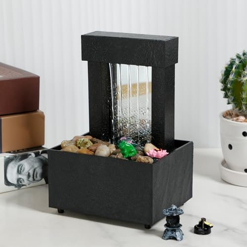 Mini fontaine à eau d'intérieur avec lumière à piles/USB, décoration créative pour bureau, maison, chambre à coucher