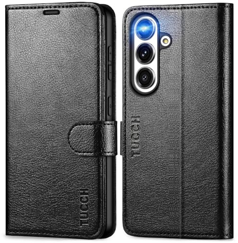 TUCCH Funda para Galaxy S25, Funda Protector con Ranura para Tarjeta, Soporte Plegable, Bloqueo RFID, Carcasa Interior TPU, Cartera Cuero PU Compatible con Galaxy S25 5G (6,2 2025), Negro Texturizado