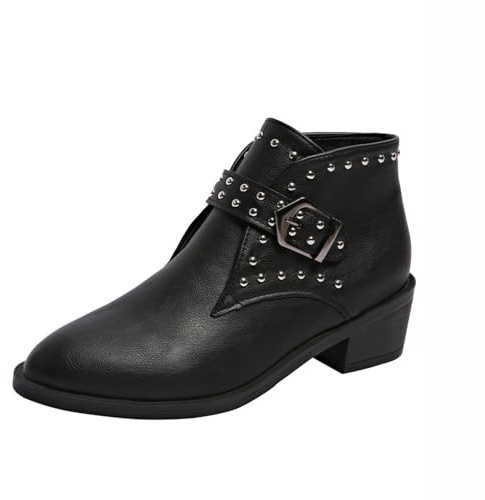 HAOLEI Botines Mujer 2024,Mis Pedidos Botas Mujer Invierno Vintage Elegantes Botas Mujer Baja Punta Puntiaguda Botas Tacon Ligero Cómodas Botas Mujer con Adorno de Remache Botas Negras Mujer Versátil