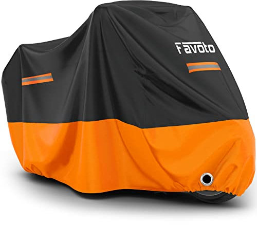 Favoto Motorcycle Cover Waterproof Outdoor - Black Orange Scooter Cover 210D Motorbike Cover for All Weather UV Protection, Snowproof Windproof Mopped Cover 96.5 x 41x 50 inches