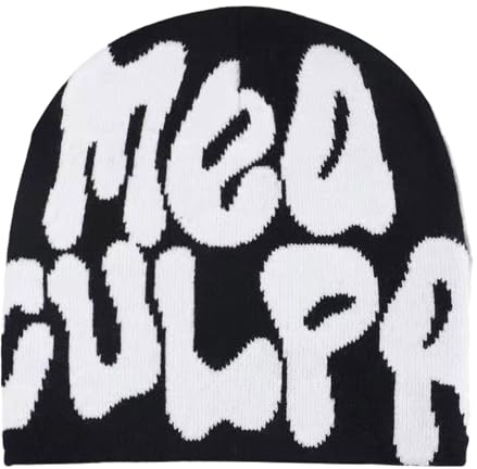 MUNSKT Bonnet Y2K MEA Culpa Bonnet Tricoté Graphique Chaud d'hiver Unisexe Adulte Noir