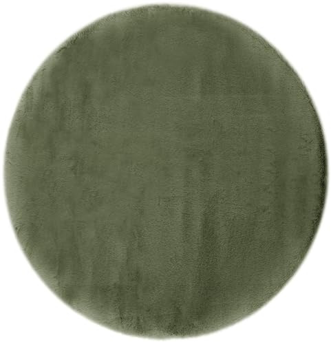 -LUXOR- living Coste - Alfombra mullida para Dormitorio, Ideal para Usar como Alfombra de Cama o Dormitorio, acogedora Alfombra de Piel de Cordero, 120 cm, Redonda, Color Verde Oscuro