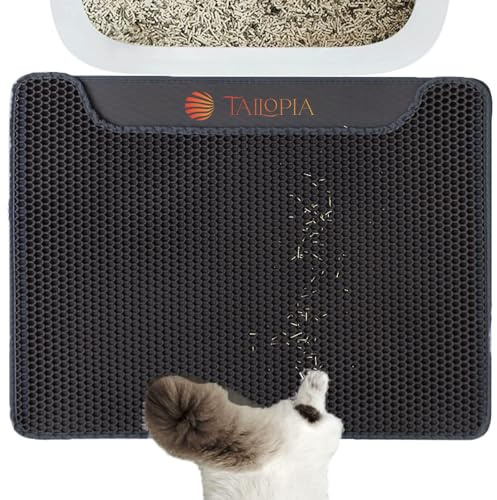Tailopia Tapis Litiere Chat 40x50 cm – Double Couche Nid d’Abeille Imperméable Lavable Antidérapant – Retient la Litière du Bac à Litière – Tapis de Litière pour Chat Noir