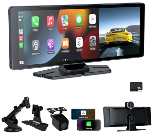 XYBkey 10,26 pollici Wireless CarPlay Android Auto, Screen con 4K fotocamera frontale e 1080P fotocamera posteriore, IPS Touch Screen