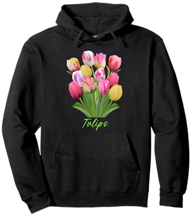 Bouquet de tulipes roses, blanches et jaunes Sweat à Capuche