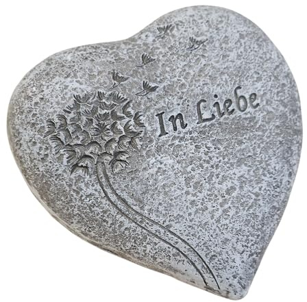 Logbuch-Verlag Corazón funerario «In Liebe» con diente de león, gris, 9 x 9 x 5 cm, de polirresina, decoración para conmemorar y recordar