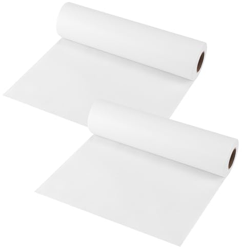 YIXNSW 2 stycken 30 cm x 10 m vit påstrykbar broderifleece inlägg, strykfleece inlägg, broderifleece vattenlöslig självhäftande för sömnad, hantverk
