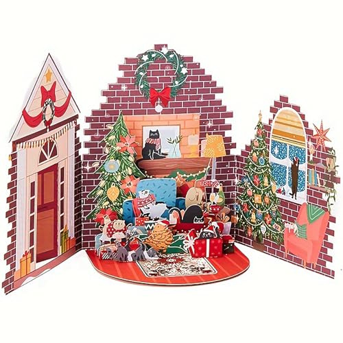 pekifaves Carte de Voeux Noël 3D Pop-Up, fête des chats, carte de Noël avec enveloppe, pour les amis, la famille, à offrir en cadeau