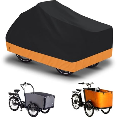 Lasthjulsskydd – cykelskydd vattentätt av 420D oxfordtyg, svetsade innersömmar, cykelgarage för lasthjul presenning trehjuling cykelskydd tvåspår (orange)