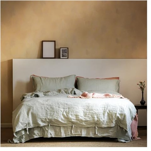 GGYTMQL - 100% LINEN DUSET COVER SET, 3 -stycken belgisk lin med andningsbara sängkläder, queen size med slipsstängningsstil, sommar täcke täckning set ui
