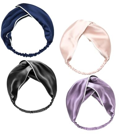 Gogogmee Bandeaux pour Cheveux Femme 4 Pièces Larges en Soie Imitation Croisés Maintien Cheveux Sport Maison Couleur Aléatoire