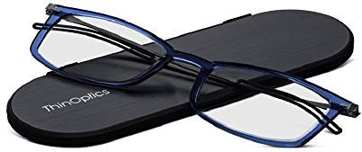 ThinOptics Rectangular Reading Glasses - Slim Portable Reading Glasses - Blue 2.0x