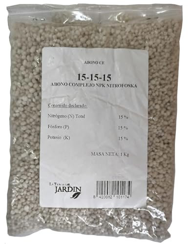 Suinga Abono Fertilizante Triple 15 de 1 kg | 15% Nitrógeno, 15% Fósforo, 15% Potasio, 5% Azufre | Adaptado para Cubrir la Mayoría de Necesidades en Todos los Cultivos