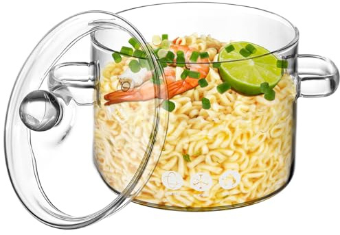 DOITOOL Olla De Sopa De Vidrio De Borosilicato Alto Con Tapa Y Asas Doble Olla Transparente Para Cocinar En Cocinas Eléctricas Y De Inducción Ideal Para Guisos Sopas Y Fideos Instantáneos 7.7 Pulgadas