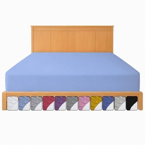 King Fitted Sheet Sky Blue 25cm Extra Deep Pocket - OEKO-TEX Certified - All Round Elastic Microfibre Fitted Bed Sheet - Hotel Quality, Wrinkle & Fade Resistant Bottom Sheets (King 25 cm)