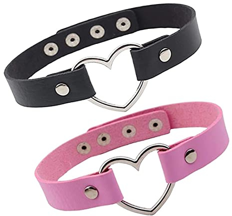 Clyhon 2 Pièces Ras de Cou en Cuir PU Cœur Gothique Femme Collier Tour du Cou Vintage Punk, Love Heart