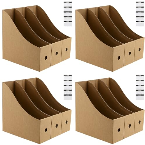 DAKFOOK 12 Pcs Magazine File Holder, 26 x 9 x 27cm Cardboard Magazine Holders Document Organiser Holders, A4 Kraft Paper Files Storage Holder for Office and Home