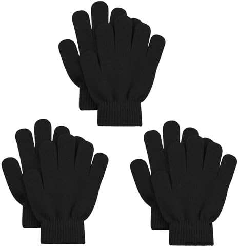 3 Pairs Kid's Winter Magic Gloves, Children's Winter Knitted Stretchy Gloves Kids Magic Gloves for 3~8 Years Old Kids Daily Wear Winter (Black)