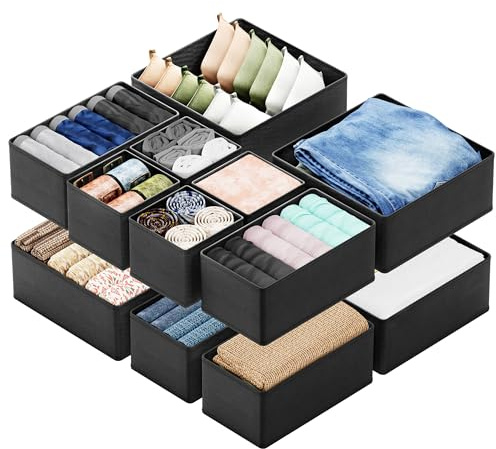 SpaceAid Drawer Organizer Clothes, 12 Pack Dresser Organizer Bins for Nursery, Closet Organization and Storage Dividers for Clothing, Baby Clothes, Underwears, Socks (Black)