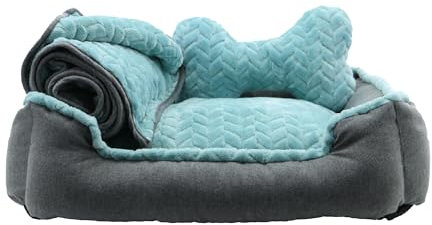 Ancol Made From Dog Bed Set in Blue Teal - Comfortable Indoors Snuggle Pad with Padded Sides - Cosy Puppy Mat Sleeping Place - 60 x 50cm