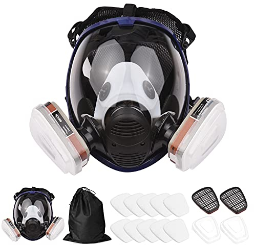 Karfri Atemschutzmaske für das ganze Gesicht, wiederverwendbar, 16-in-1-Abdeckung, organischer Dampf, breites Sichtfeld für Lackiermaschine, zum Schweißen und andere