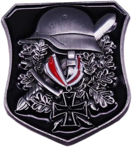 haohaoyu Medalla de cruz de hierro con emblema de casco alemán, hoja de roble, broche de metal esmaltado para chaqueta, camisa, bolsa, joyería, regalos para fanáticos militares, color negro