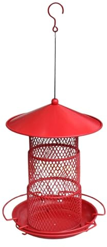 Feeder Hängendes Vogelfutterhaus für Terrasse, Metall, rot, hohles Vogelfutterhaus, Vogelfutterhaus für draußen, für Garten, Hinterhof, Terrasse