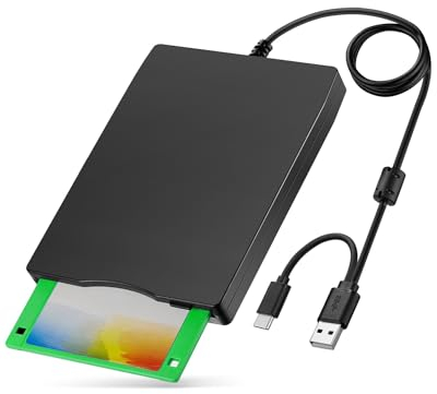 Kinetxiaxia - External USB Floppy Drive FDD 1.44MB 3.5 inch - PC and MAC - Slimline Floppy Disk Drive External - Portable - Plug and Play - Black - XP/WIN7/WIN11 Capable