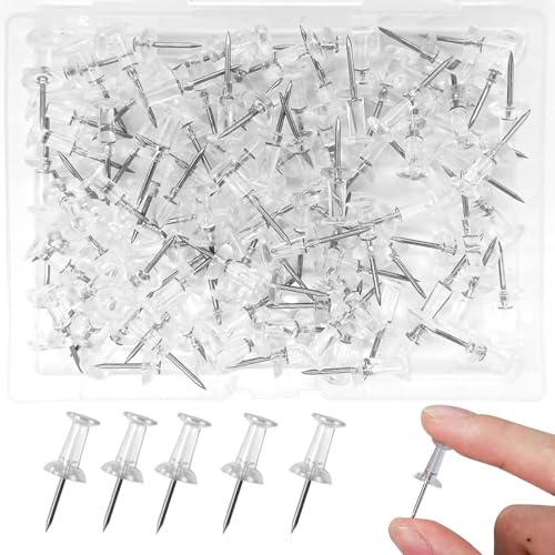 Multicolor Push Pins,Heavy Duty Thumb Tacks for Notice Board,Rust-Resistant Map Tacks in Plastic Storage Box,Perfect for Art and Crafts,Work/Office,Map Marking and More(200 PCS/Clear)