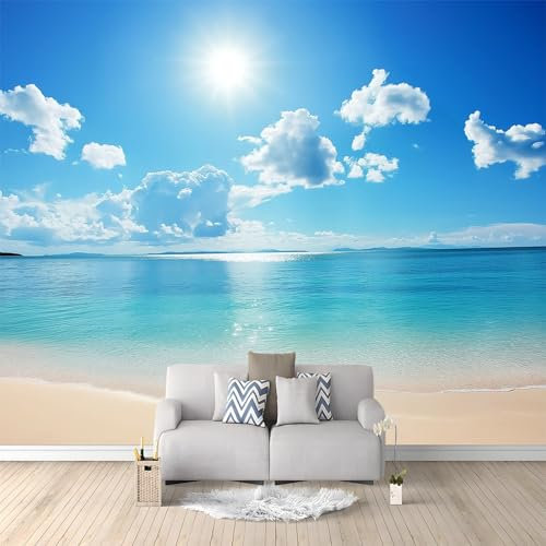 Papel pintado mural Cielo azul y playa blanca papel pintado no tejido Azul Adecuado para habitación infantil, salón y dormitorio 250 x 175 cm papel pintado mural