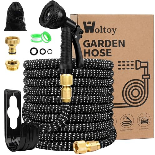 15/50FT Flexibler Gartenschlauch, Gartenschlauch Dehnbar mit Latexkern, Wasserschlauch Flexibel mit 10-Funktions-Düse und Aufbewahrungstasche, für Bewässerung, Autowäsche, Gießen