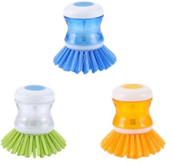 Yuannee Befüllbare Spülbürste,3 PCS Multifunktionale Reinigungsbürste zum Drücken Spülbürste mit Spülmittelspender Spüle Reinigung Farbe Spülbürste Große Spülbürste für Geschirr Töpfe Topf