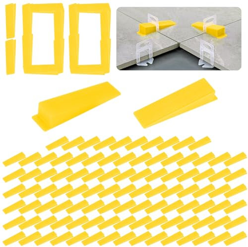 Lvjkes 100 Piezas Cuñas niveladoras suelo, Cuñas plastico, Reutilizable Cuñas de Azulejos, Para una nivelación precisa de las baldosas, Sin saliente (Amarillo)