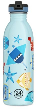 24 Bottles Kids Bottle Gourde pour enfants école primaire et maternelle de 250/500 ml, bouteille avec bouchon 100% hermétique, bouteille Eco inox [non thermique, ultra légère] (500 ml, Sea Friends)