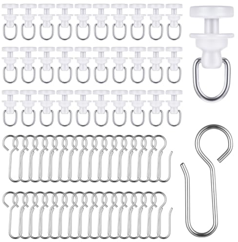 100 Pcs Curtain Track Gliders Hooks 50 Plastic Curtain Tracks Glider and 50 Metal Hook Ceiling Sliding Curtains Tracks Hook for Straight Curved Track Glider Carriers Hooks Rail Runner