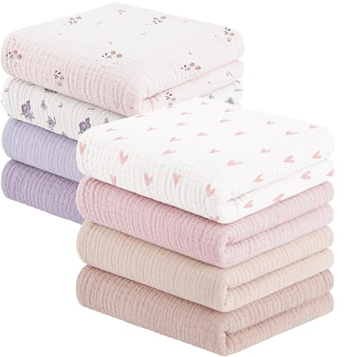 Susurration Muslin Cloths for Baby, 100% Cotton Baby Muslin Squares Cloths for Newborn Boy and Girl, Soft, Breathable and Extremely Absorbent Baby Muslin Burp Cloths, 60 x 60 cm, 8 Pack